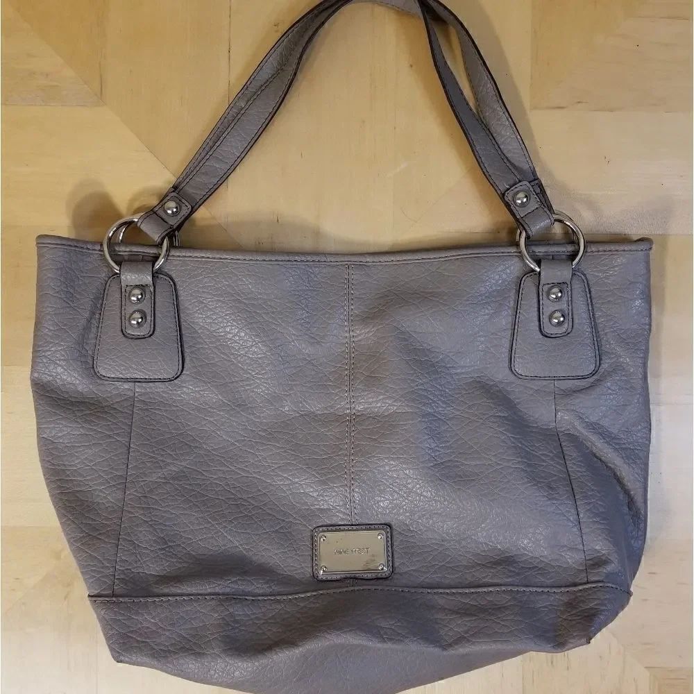 Nine West Faux Leather Gray Taupe Tote Bag